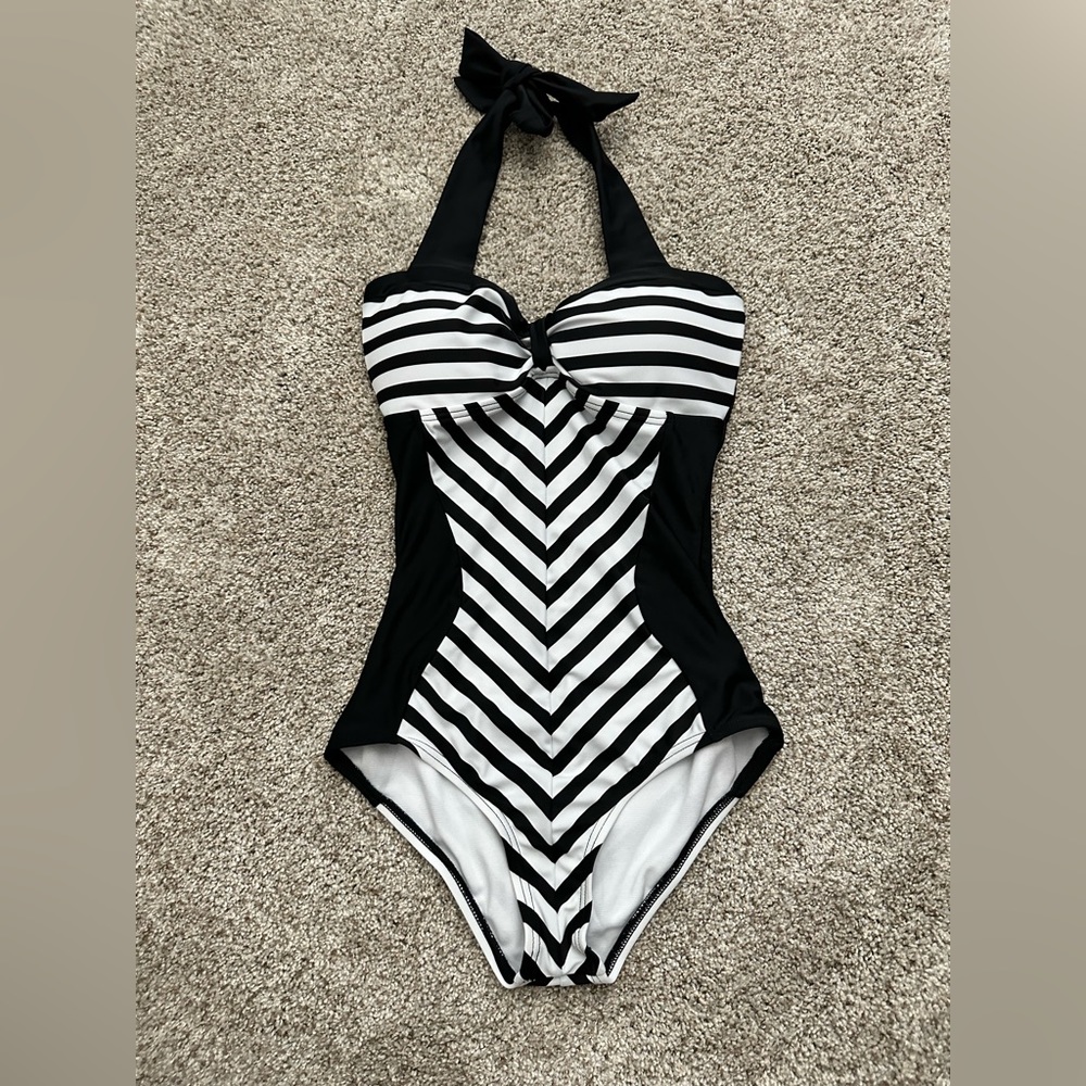 NWT Unique Vintage Barbie Black and White Swimsuit Small